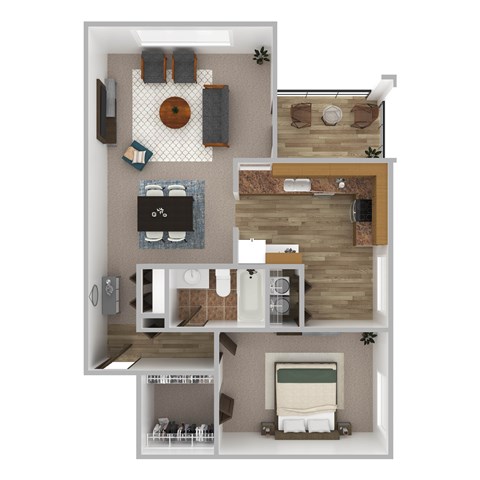 Floor plan for 1 bed, 1 bath, 979 sqft